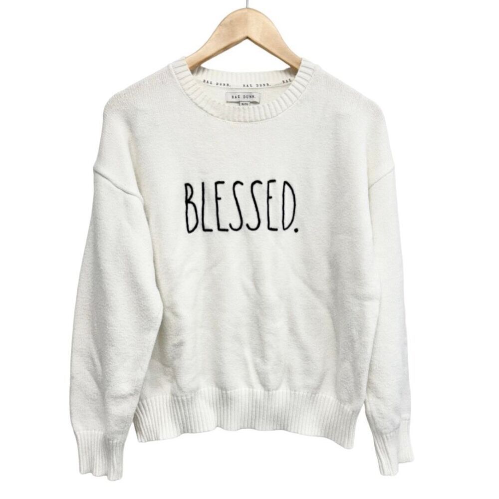 Rae Dunn Sweater Size Extra Large White Black Pullover Long Sleeve Crewneck